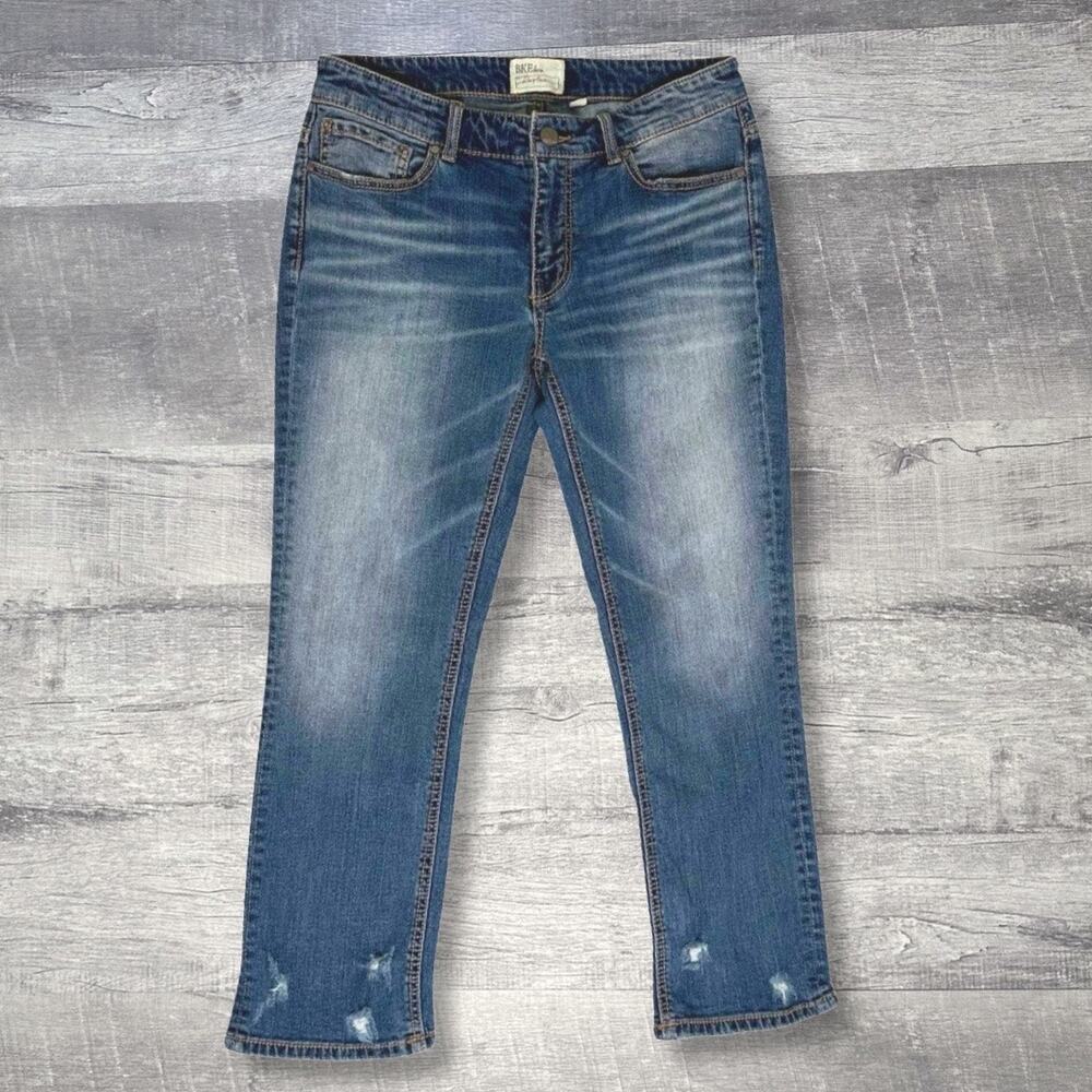BKE Payton Distressed Crop Blue Jeans Womens 28 (31X26) Low Rise Denim ABK1629